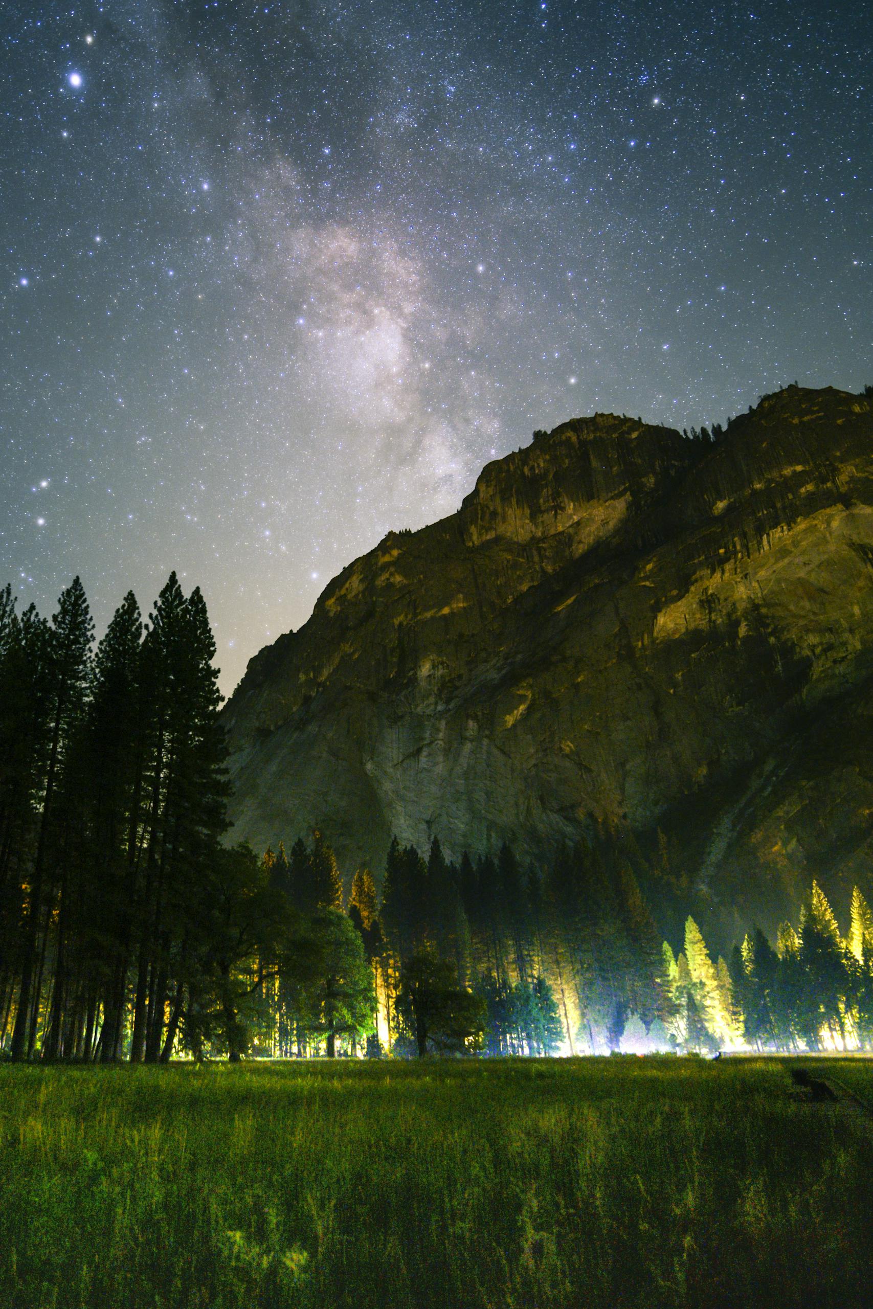 Mountains Underneath a Starry Sky in Yosemite Valley