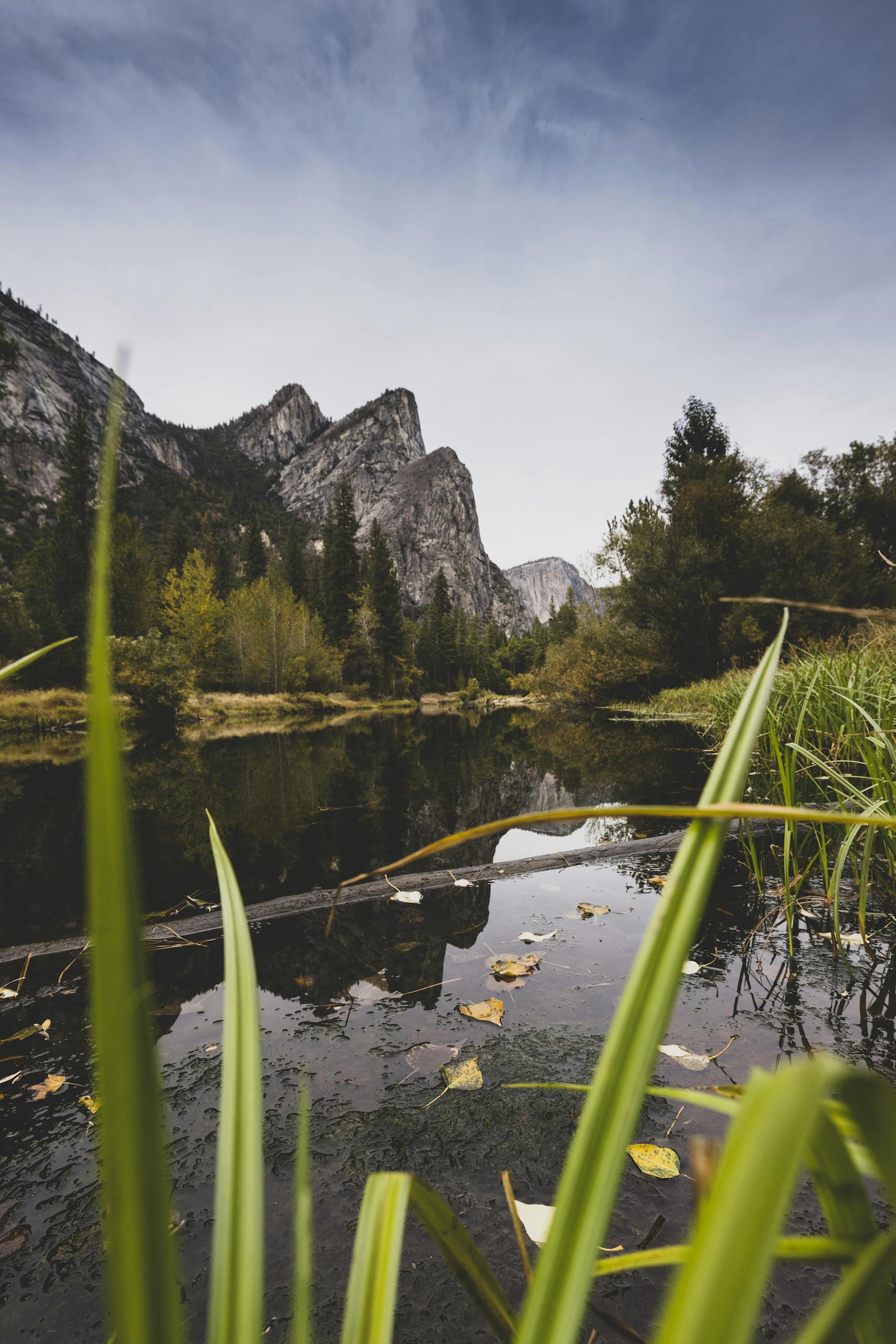 Scenic Panorama of River and Mountain Cliffs in Yosemite Valley, USA